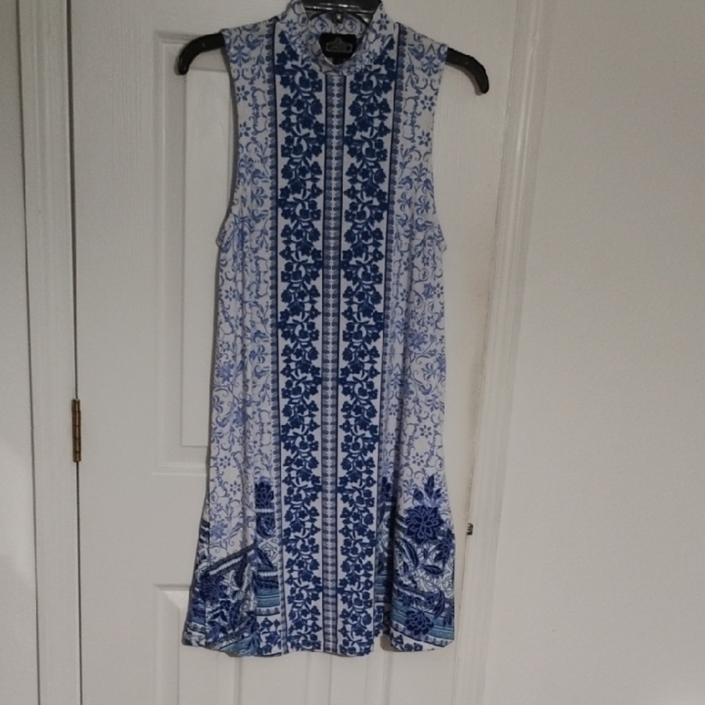 Angie Blue and White Sleeveless Dress L